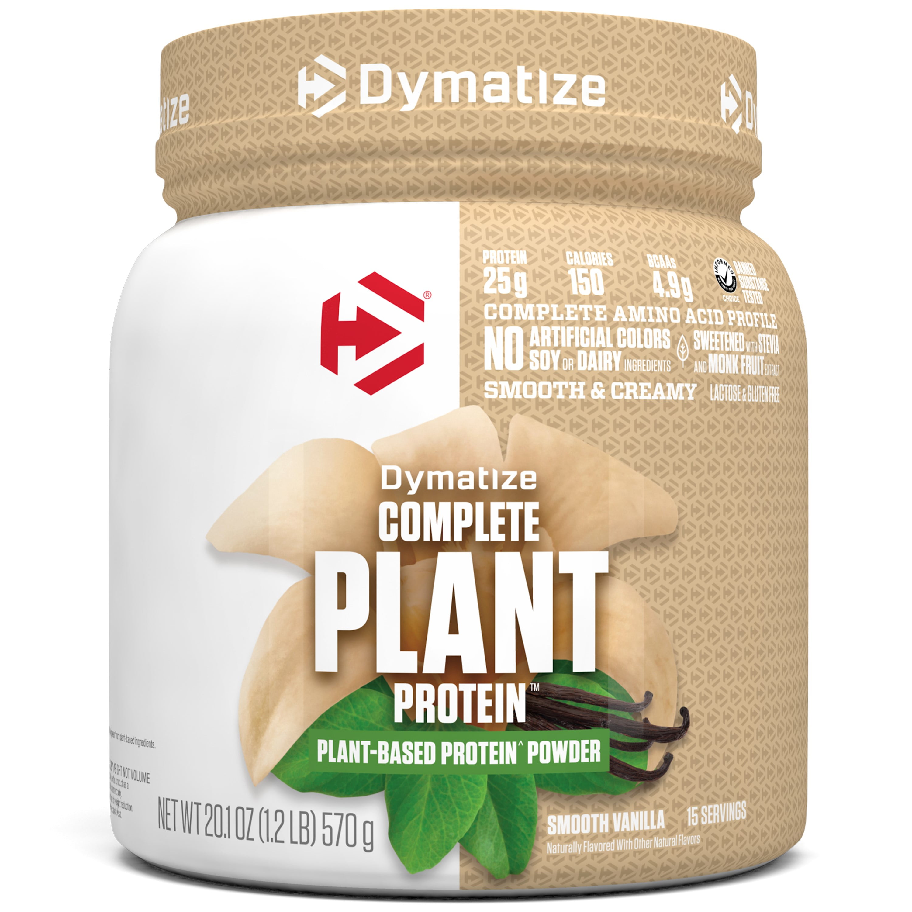 Dymatize Complete Plant Protein Powder, Smooth Vanilla, 25g protein, 15