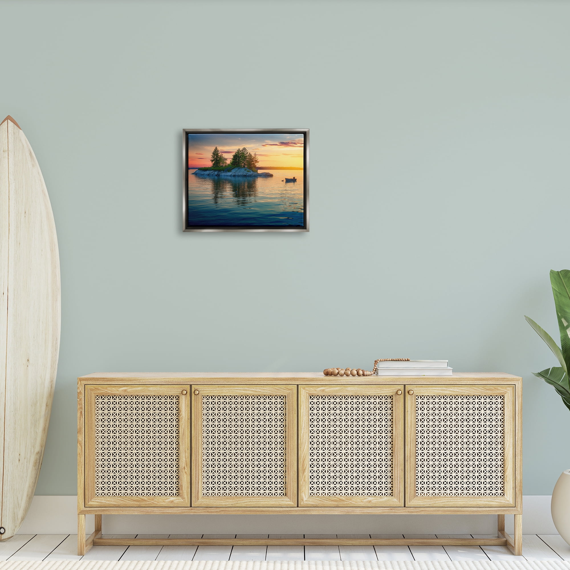 Stupell Sunset Island Horizon Photography Landscape Photography Gray Floater Framed Art Print Wall Art
