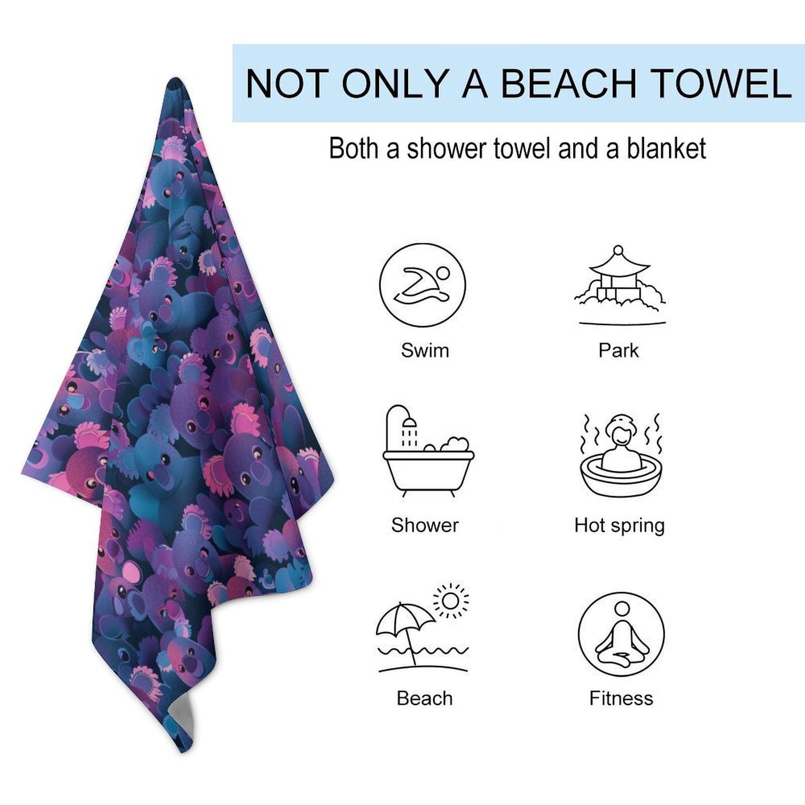 Cute Koala Oversized Beach Towel XL Pool Camping Swim Towels 32''x63'' Soft Blanket Accessories Must Vacation Necessities Adult