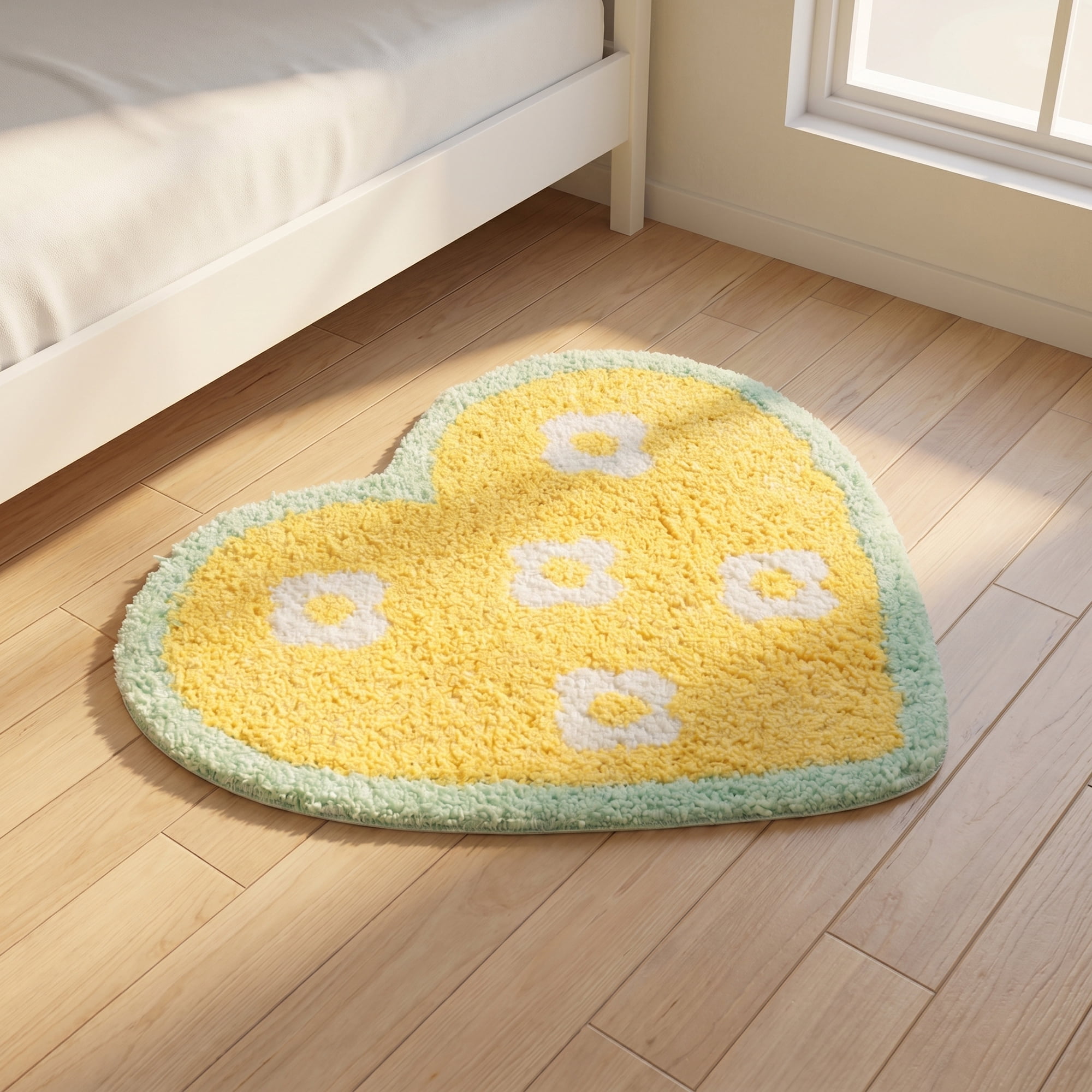 Unique Bargains Small Heart Rug Non-Slip Soft Shaggy Faux Fur Area Rug 19" x 16" Yellow