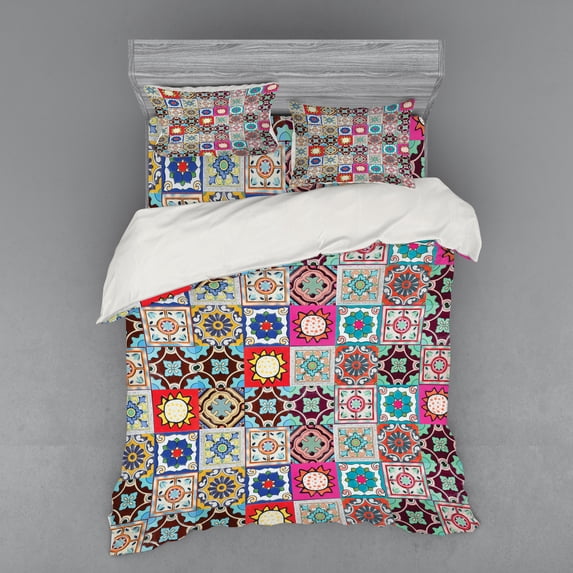 Ambesonne Colorful Bedding Set 4 Pcs, Geometric Mosaic Tiles, Queen, Multicolor