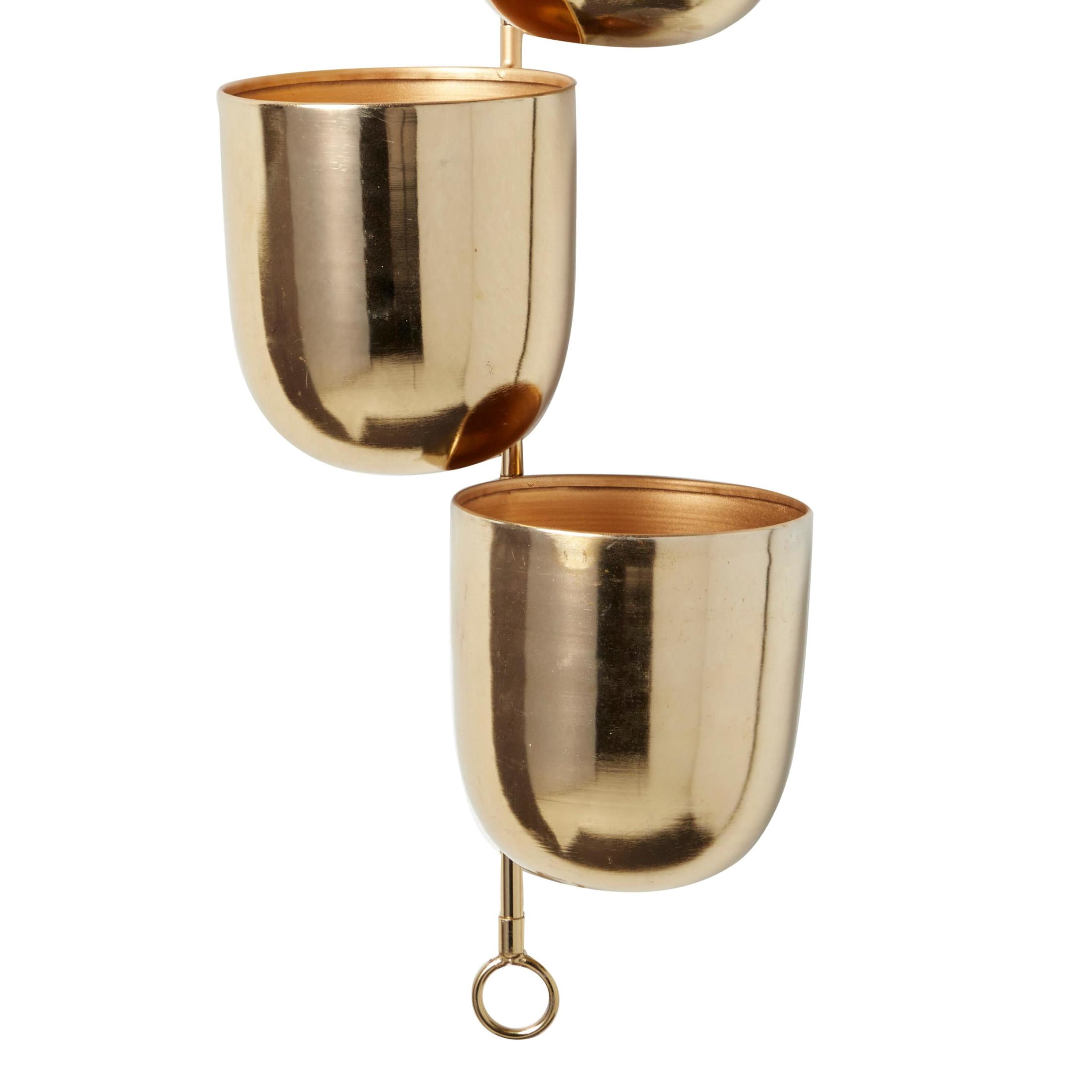 DecMode 12" x 12" x 25" Round Gold Metal Layered Wall Planter