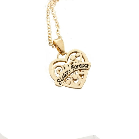 Sisters Forever Heart-Shaped Goldtone Anti-Tarnish Best Friends Necklace Pendant,