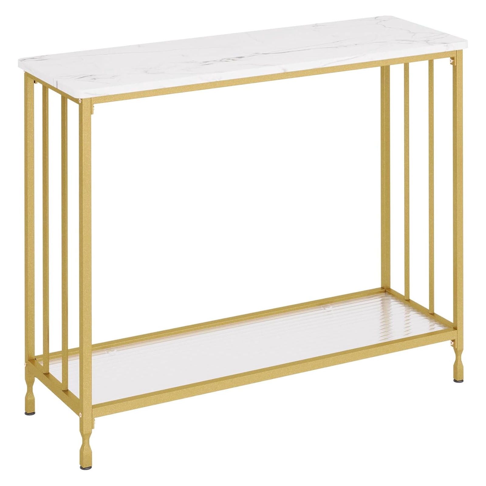 33.5"x11.8"x31.9" Narrow Console Table, Small Entryway Table with Glass Shelf and Metal Frame, Sofa Table Narrow Long Behind Couch Table