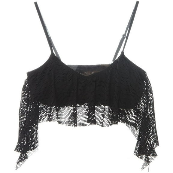 Hula Honey Women's Crochet Flounce Bikini Top, Black, S