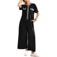 thumbnail image 5 of Summer Women Short Sleeve Button Down Casual Loose Wide Leg One Piece Jumpsuit, 5 of 6