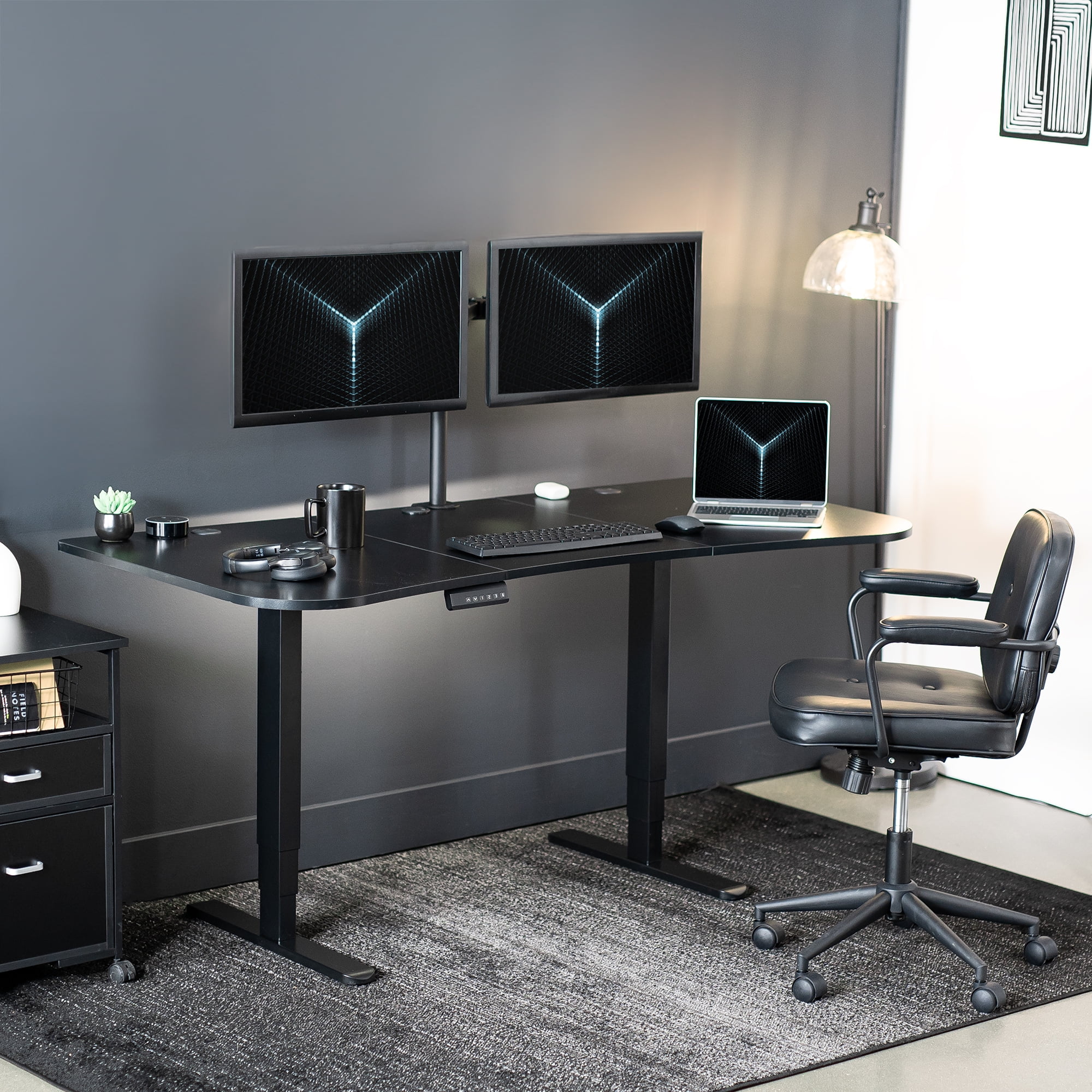 VIVO Electric 63" x 32" Stand Up Desk, Black Carbon Fiber Top, Black Frame