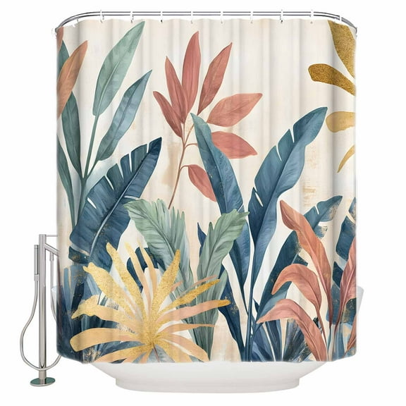 Tropical Leaves Shower Curtains for Bathroom Waterproof Fabric Bath Curtains Decor Bath Tub Curtain Colorful Summer Watercolor Botanical Decorative Shower Curtain Sets with 12 Hooks, 72x72 Inch
