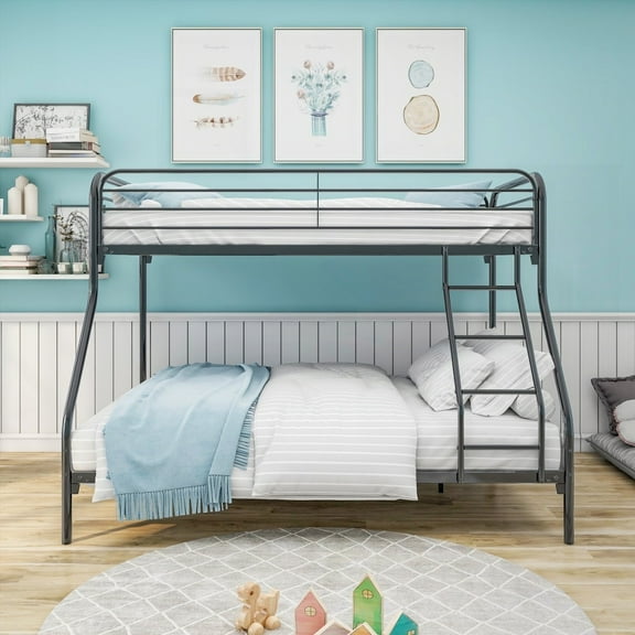 Black Heavy Duty Twin-Over-Full Metal Bunk Bed - Easy Assembly, 12.8" Height Guard Rail & 9.25" Under Storage