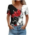 thumbnail image 2 of VgaVtl V-Neck Plus Size Shirts for Women Short Sleeve Women's Tops Button Holiday Slim Casual Floral Fancy Tops,Black XL, 2 of 5
