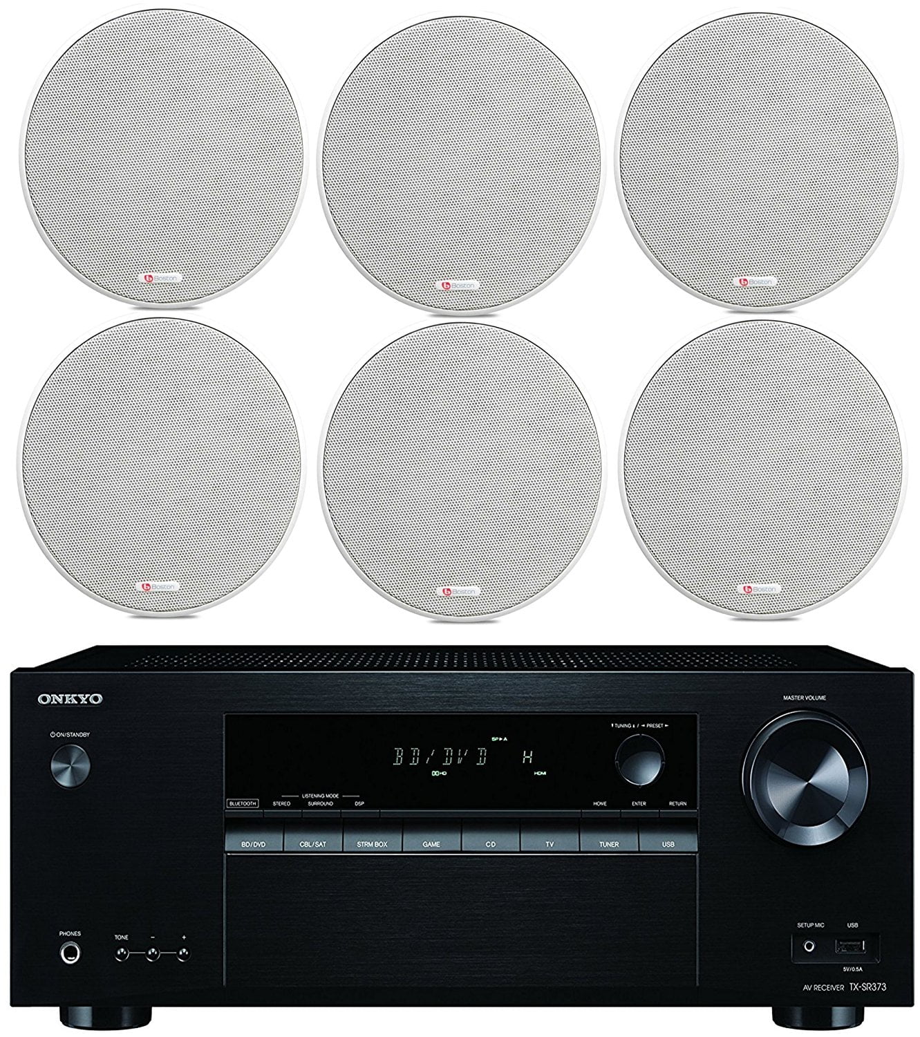 Onkyo 5 2 Channel Full 4k Bluetooth Av Home Theater Receiver Boston Acoustics 8 2 Way High Performance Natural Surround Sound In Ceiling Speaker