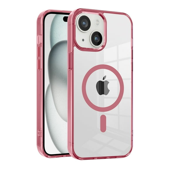 Magnetic for iPhone 15 Case, [Compatible with MagSafe] [Clear Hard Back with Soft TPU Bumper] [Military Grade Drop Protection] Shockproof Slim Fit Phone Case for iPhone 15, Pink