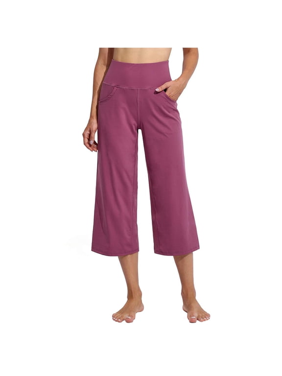 Capri Pants for Women Loose Fitting Wide Leg Summer Casual Elastic High Waisted Capris Flowy Trendy Cropped Pants with Pockets