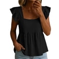 thumbnail image 2 of Tops for Women Square Neck Cotton Linen Blouse Ruffle Sleeves Peplum Top Sweet Casual Summer Clean Outfits Black M, 2 of 8