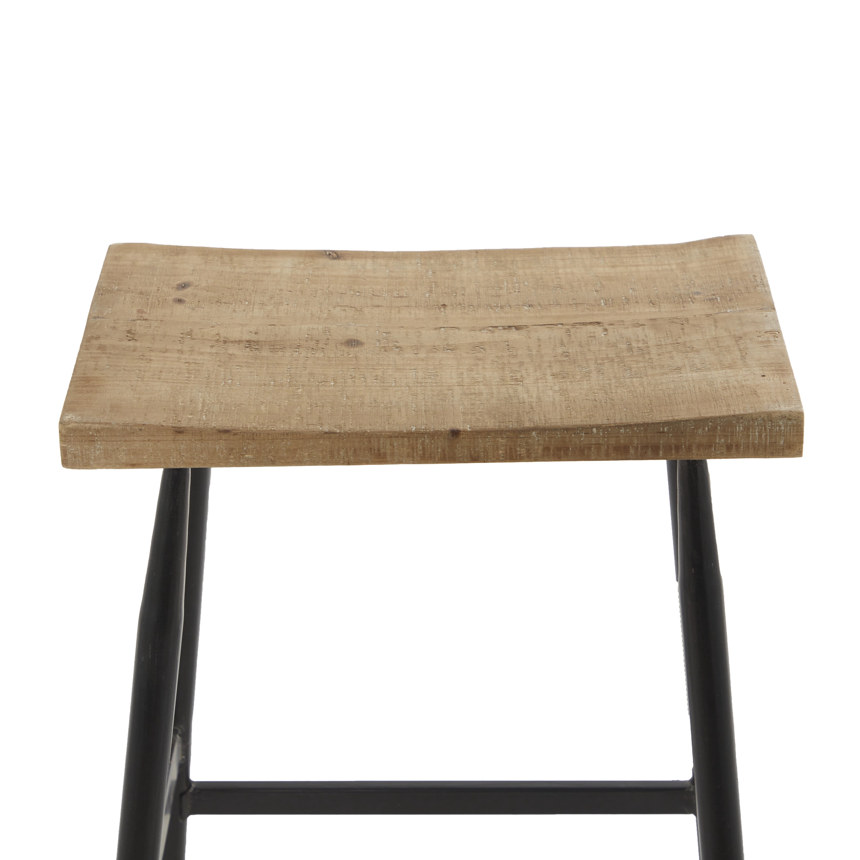 DecMode 18" x 25" Black Metal Counter Stool with Brown Wood Top, 1-Piece
