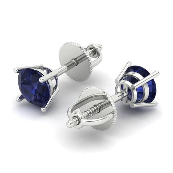 0.5 Ct Round Cut Studs Blue Sapphire 14K White Solid Solid Gold Everyday Dainty Earrings Screw Back