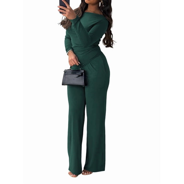 Conjunto de Dos Piezas Holgado e Informal para Mujer, para Otoño e Invierno, para Estar en Casa. Verde Oscuro M