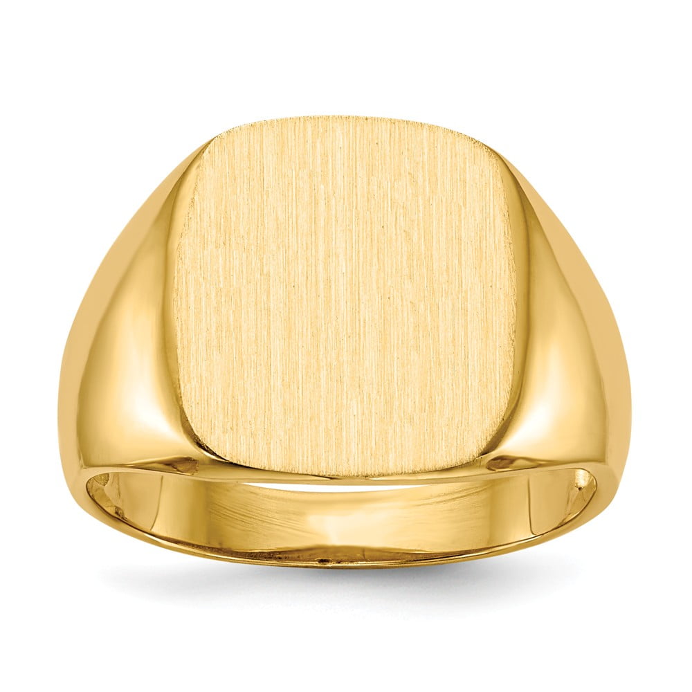10k White Gold Engravable Brushed Satin Oval Top Signet Ring for Men