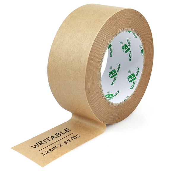 BOMEI PACK Writable for Box Kraft Paper Tape  2 inch x 55 Yard x 7 mil