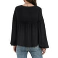 thumbnail image 4 of HUBERY Women Lace Spliced V Neck Lantern Long Sleeve Solid Color Chiffon Top, 4 of 7