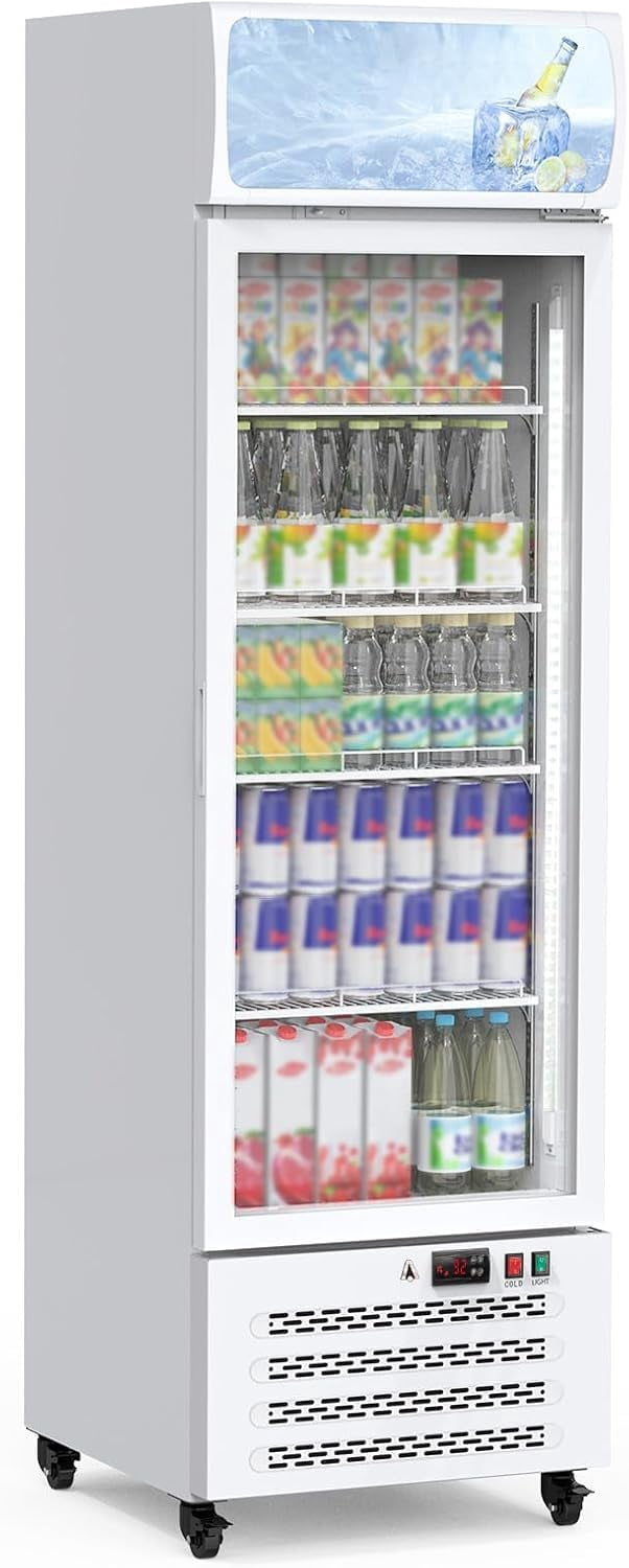 Acekid Dual-Layer Glass Door Commercial Display Refrigerator, Beverage Cooler with LED, White