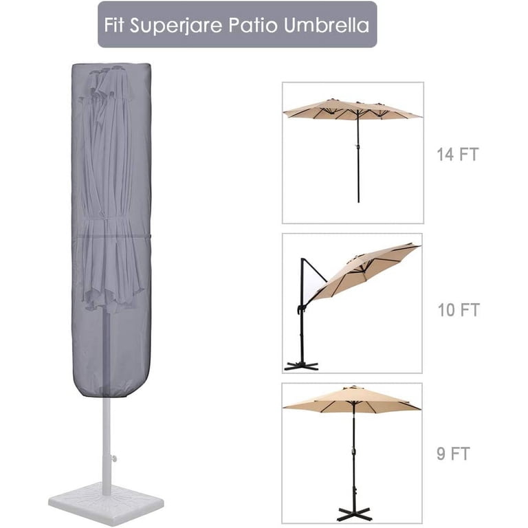 Copertura Per Ombrellone Da Esterno Con Asta, Impermeabile, Con Cerniera, Grigio, Per Ombrelli 7-11 Ft E 15 Ft