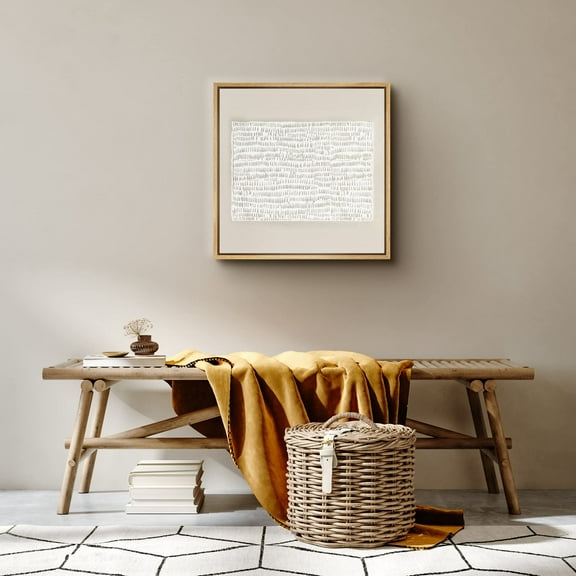 PixonSign Framed Canvas Wall Art Tan & White Grunge Geometric Line Pattern Print Abstract Fine Art Decorative Artwork Boho Relax/Zen Nordic for Living Room, Bedroom, Office - 24"x24" Natural