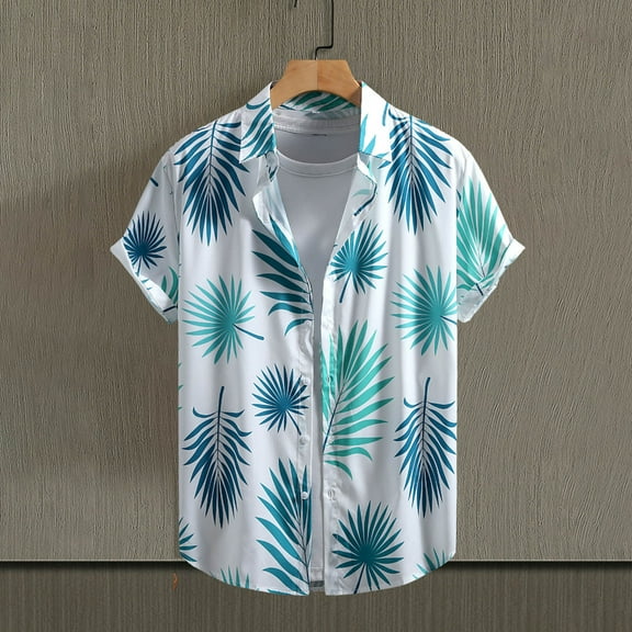 Zylanna Men's Hawaiian Shirts, Quickly Dry Turndown Collar Short Sleeve Casual Summer Beach Button Down Shirts Green Size L