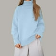 thumbnail image 2 of Ediodpoh Comfortable Solid Color High Neck Pullover Sweater Loose Knit Classic Sweaters for Women for Versatile Turtleneck Top Light Blue XL, 2 of 5