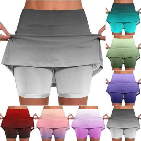 Feancey Elastic Waist Workout Skorts for Women Trendy Gradient Color Golf Skirts Comfort Mid Rise Tennis Skort Summer Casual Mini Skirt with Shorts Mint Green XXL