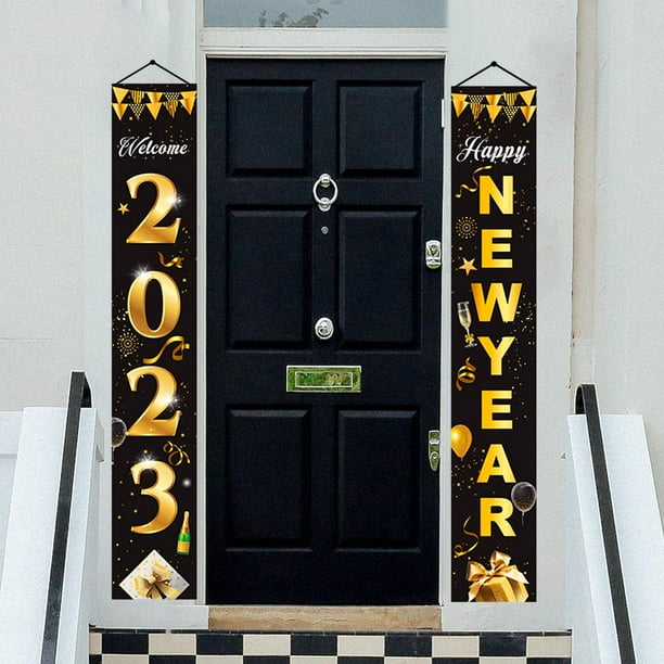 1 par de pancartas de cartel de porche de año Nuevo, decoración de pareado, adorno , accesorios de fotografía para interior, vacaciones, Estilo A BLESIY Cartel de porche de feliz año nuevo