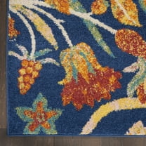 9' X 12' Navy Blue Floral Power Loom Area Rug