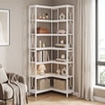 thumbnail image 3 of Fnova 7-Tier 78.74" Tall Corner Shelf, Industrial Wood & Metal Corner Bookcase, Freestanding Display Shelf for Bathroom Home Office, White, 3 of 9