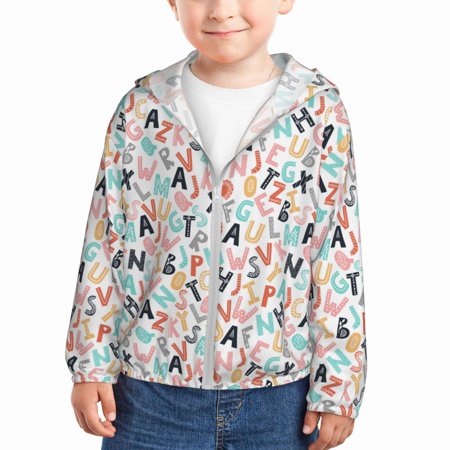 

Ocsxa Scandinavian Alphabet1 Print Kids Active Zipper Sun Protection Jacket Boys Girls Hooded Cooling Shirt-4 Years