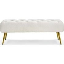 LYYHTY Dining Bench, Button-Tufted Upholstered Bench with Gold Metal Base for Kitchen, Living Room, Entryway - Ivory
