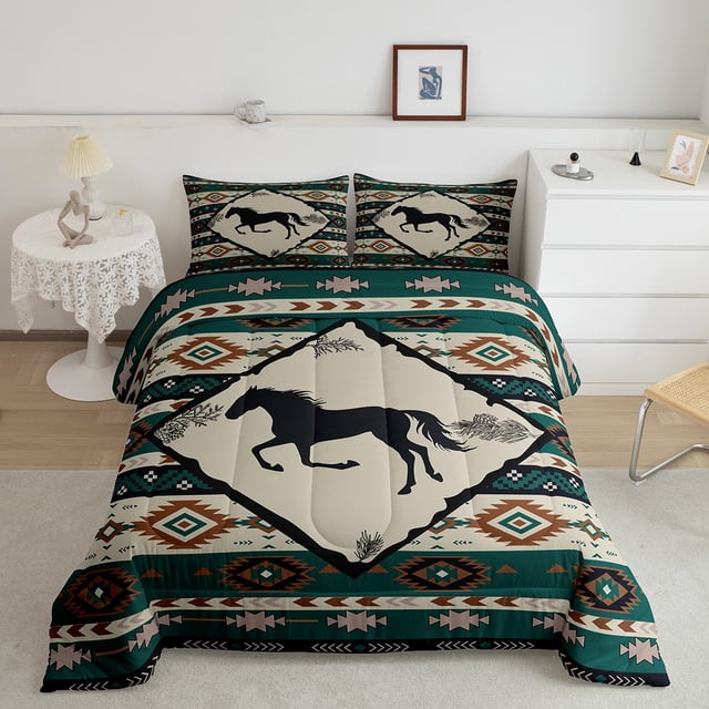 Erosebridal Aztec Comforter Sets King Size, Rustic Horse Comforters & Duvets, Tribal Animal Decor, Reversible 3 Pieces