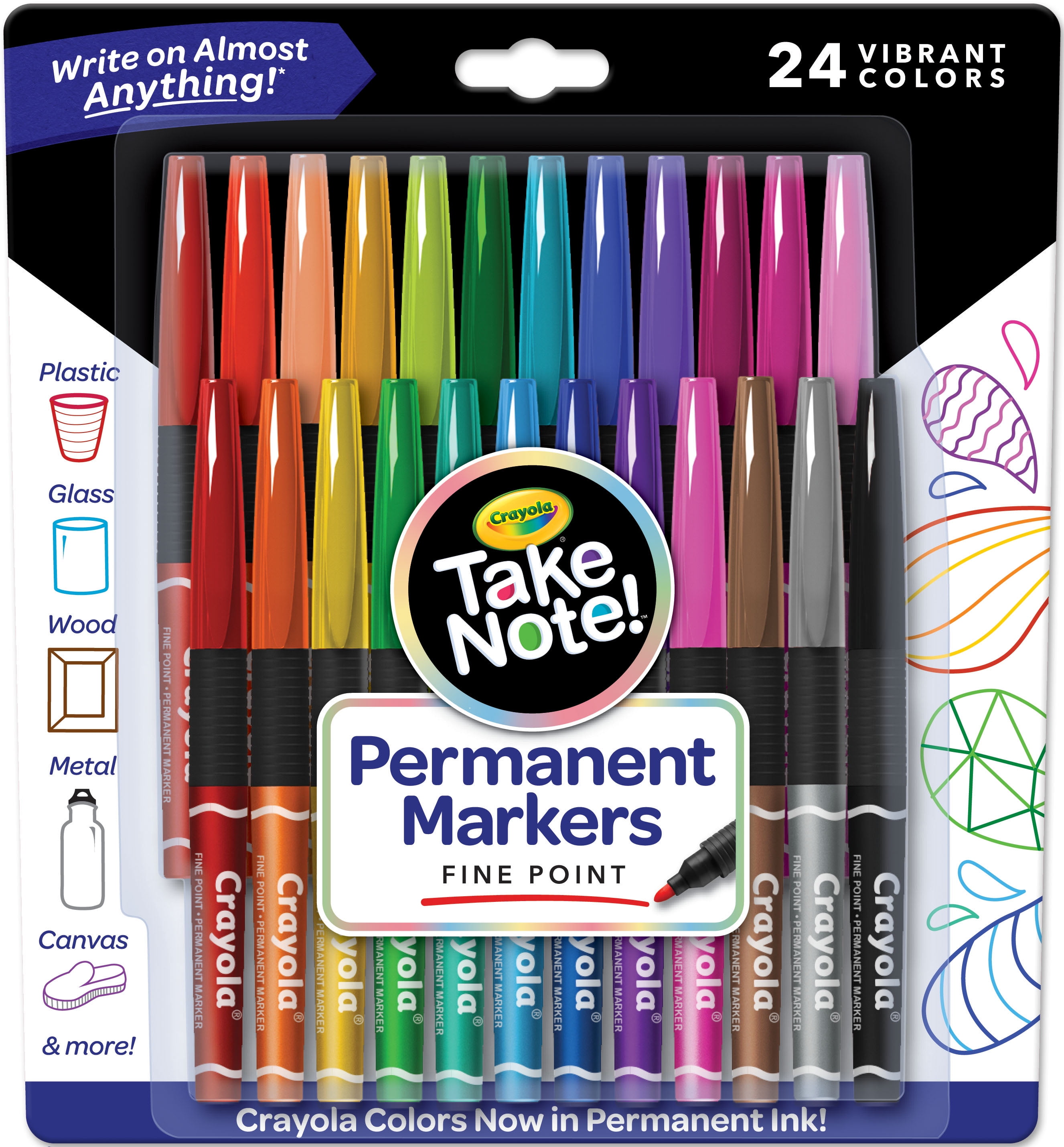 Crayola Take Note Fine Point Permanent Markers 24 Count