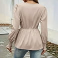 thumbnail image 3 of Lenpel Blouses for Women Ruffle Lantern Long Sleeve Cross Deep V Neck Pleated Tie Front Tunic Tops Dressy Casual Shirts(Khaki,Small), 3 of 6