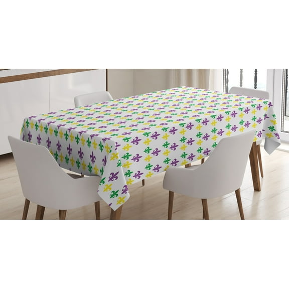 Ambesonne Mardi Gras Tablecloth Rectangular Table Cover, Carnival Lily Flower, 60"x84", Green Yellow Purple