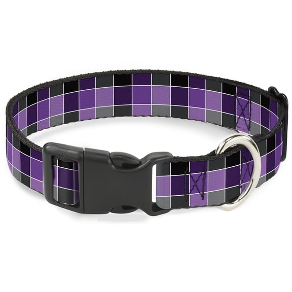 Buckle-Down Pet Collar, Dog Collar Plastic Buckle, Checker Mosaic Purple, 7 to 8.5 Inches 0.5 Inch Wide