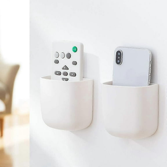 2 Pack Self Adhesive Organizer Storage Box Remote Control Holder Media Organizer for Phone Remote Control Pen, Hole-Free