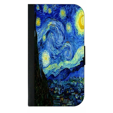 Artist Vincent Van Gogh's Starry Night - Wallet Style Cell Phone Case with 2 Card Slots and a Flip Cover Compatible with the Standard Apple iPhone 7 and 8