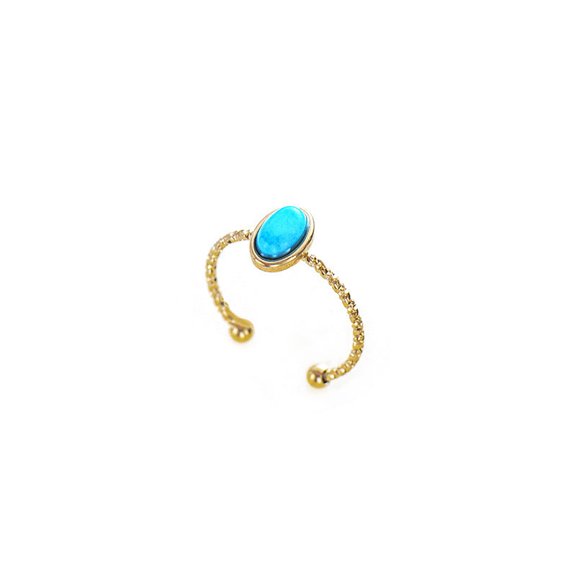 Turquoise Inlaid Stainless Steel Ring Geometric Minimalist Retro Design For Index Finger Women Elegant Modern Accessory