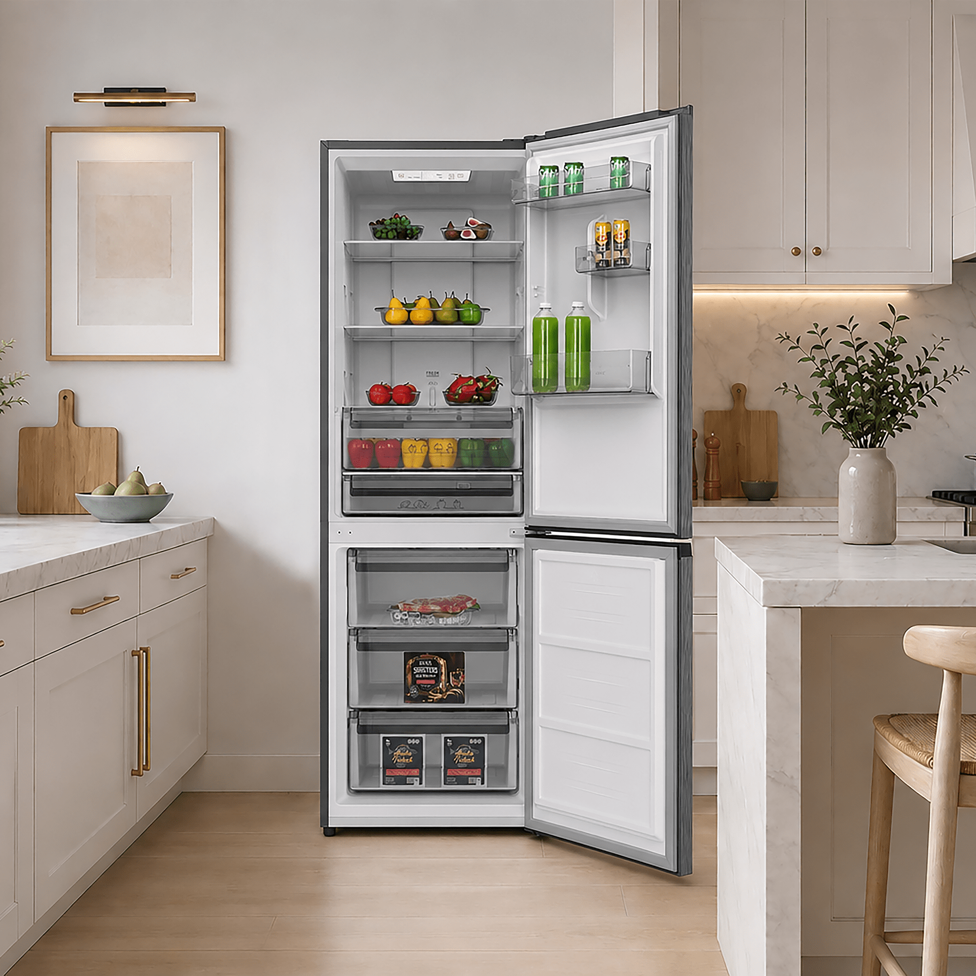Hamilton Beach 11.5 Cu. ft. Frost-Free Refrigerator, Bottom Mount Apartment Size Fridge, Stainless Steel