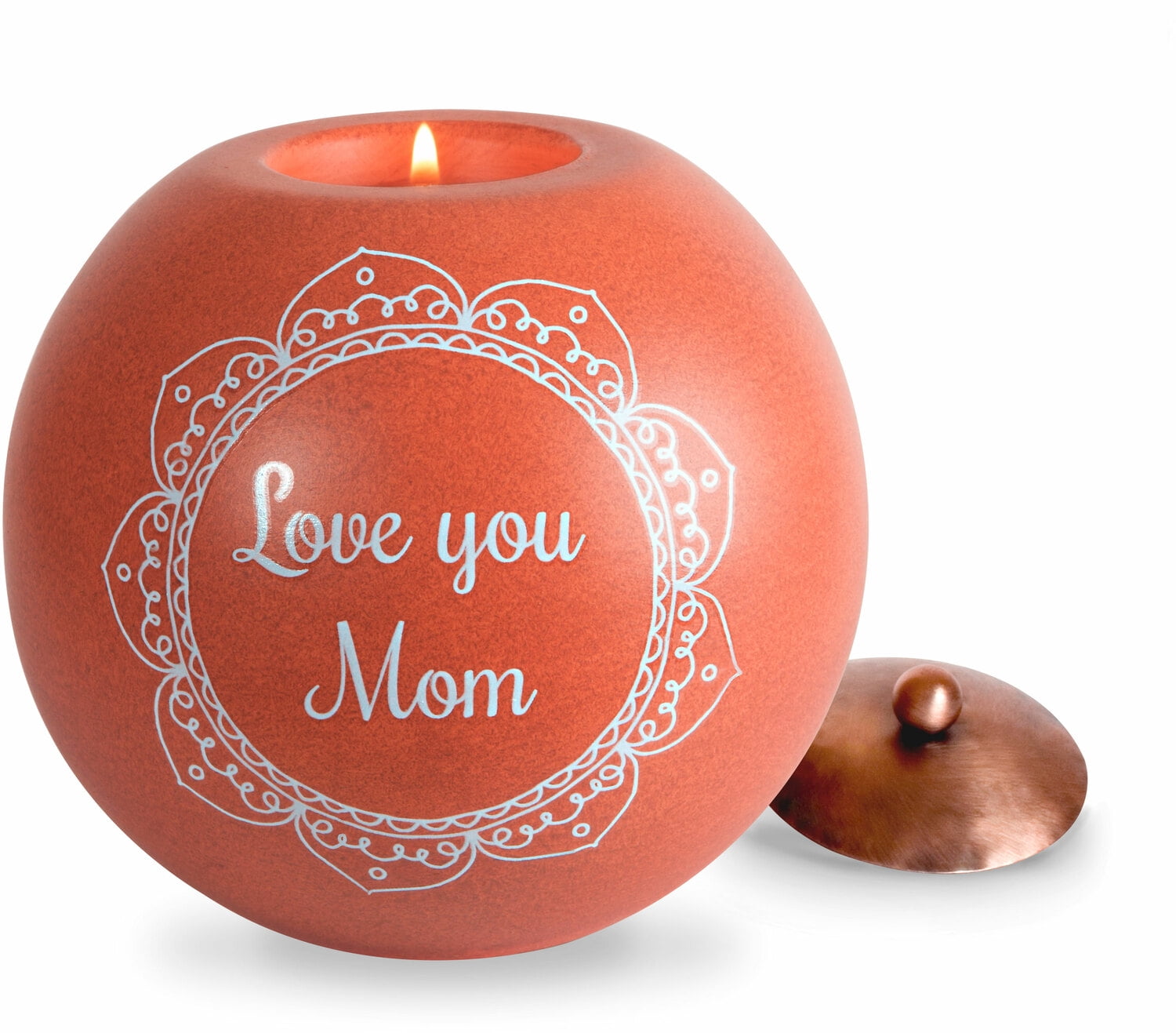 Pavilion Love You Mom Round Orange Tea Light Candle Holder