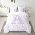 thumbnail image 2 of jejeloiu Monogrammed A Twin Bedding Sets 7-Piece,Cute Bowknot Bowtie Bedding Comforter Set,Light Purple White Sheet Sets,Microfiber Room Decorative Reversible, 2 of 8