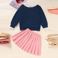 thumbnail image 2 of ZEHJUHAN Kids Girls 2-Piece Set Long Sleeve Letter Print Sweatshirt with Pleated Skirt School Style Wear Black，4Y, 2 of 7