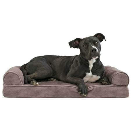 UPC: 0842229117363 | FurHaven Pet Products Faux Fur & Velvet Memory Top Sofa-Style Pet Bed for Dogs & Cats – Driftwood Brown Medium