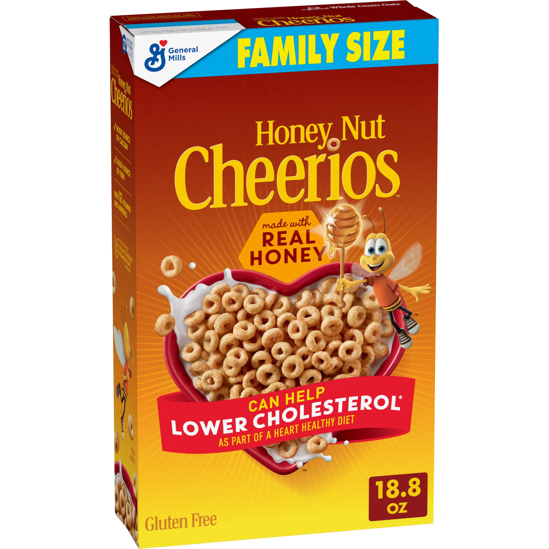 (2 pack) Honey Nut Cheerios, Heart Healthy Gluten Free Breakfast Cereal, Family Size, 18.8 oz