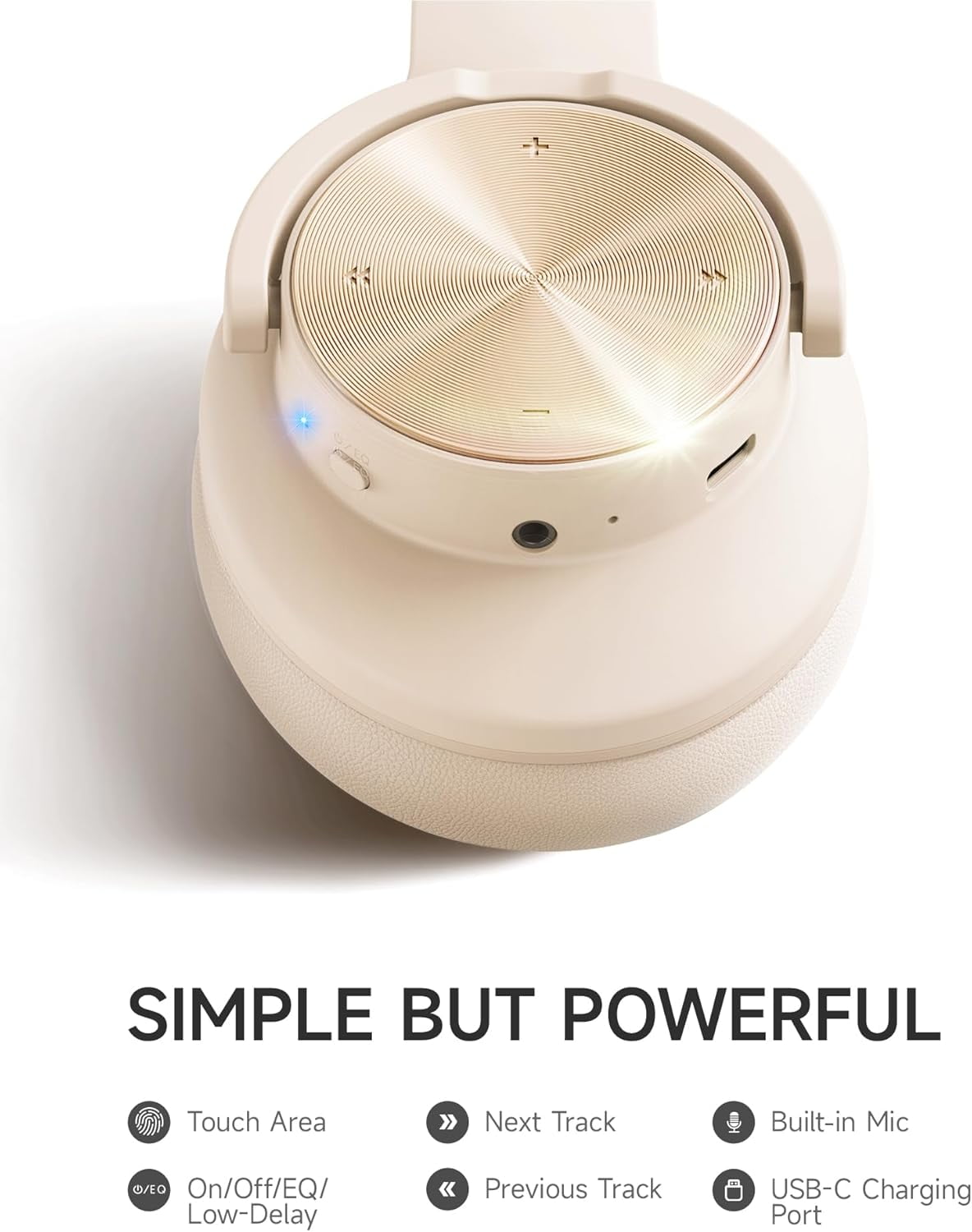 Picun B8 Bluetooth Headphones, 120 Hours Headphone Wireless Bluetooth, Hands-Free Calls, 3EQ & Game Mode, Foldable Headphones Over Ear for Travel Home Office Cellphone PC Khaki White